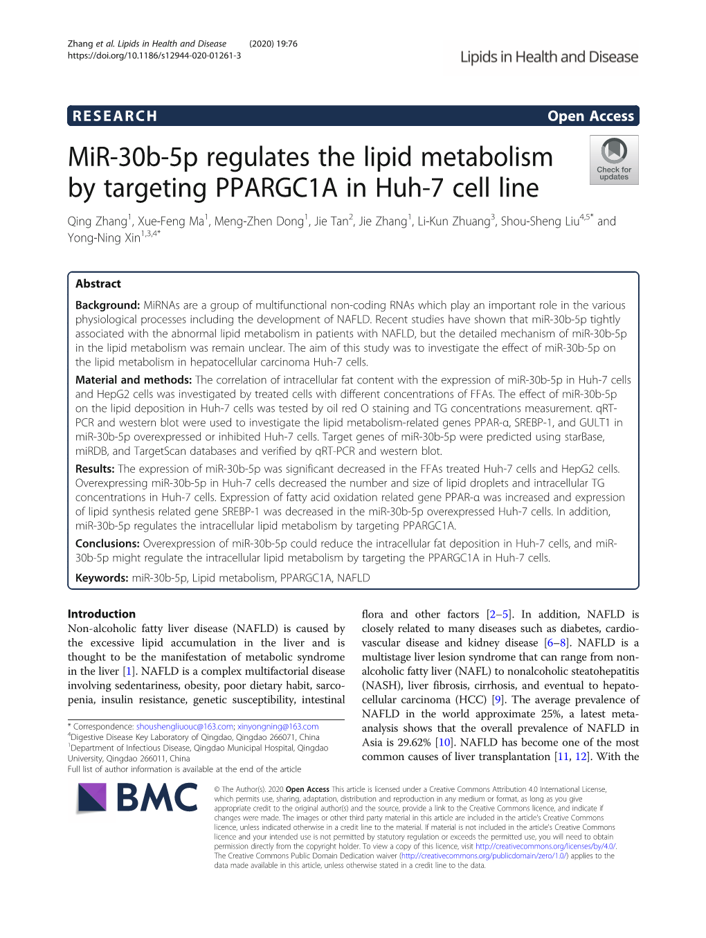 Mir-30B-5P Regulates the Lipid Metabolism by Targeting
