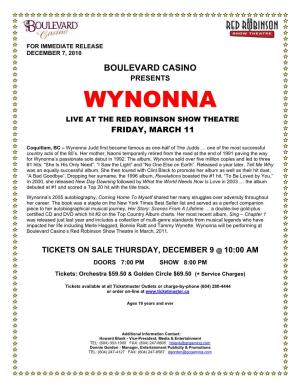 Wynonna Live at the Red Robinson Show Theatre