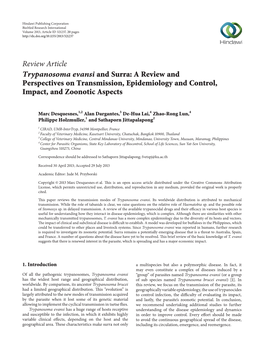 Review Article Trypanosoma Evansi and Surra: a Review and Perspectives on Transmission, Epidemiology and Control, Impact, and Zoonotic Aspects
