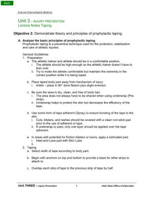 Unit 3 – INJURY PREVENTION Lecture Notes Taping