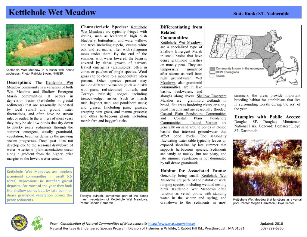 Kettlehole Wet Meadow State Rank: S3 - Vulnerable