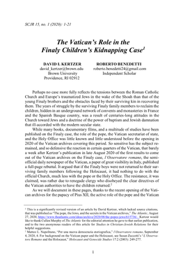 The Vatican's Role in the Finaly Children's Kidnapping Case1