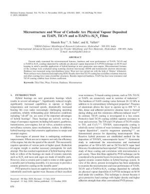 Microstructure and Wear of Cathodic Arc Physical Vapour Deposited On