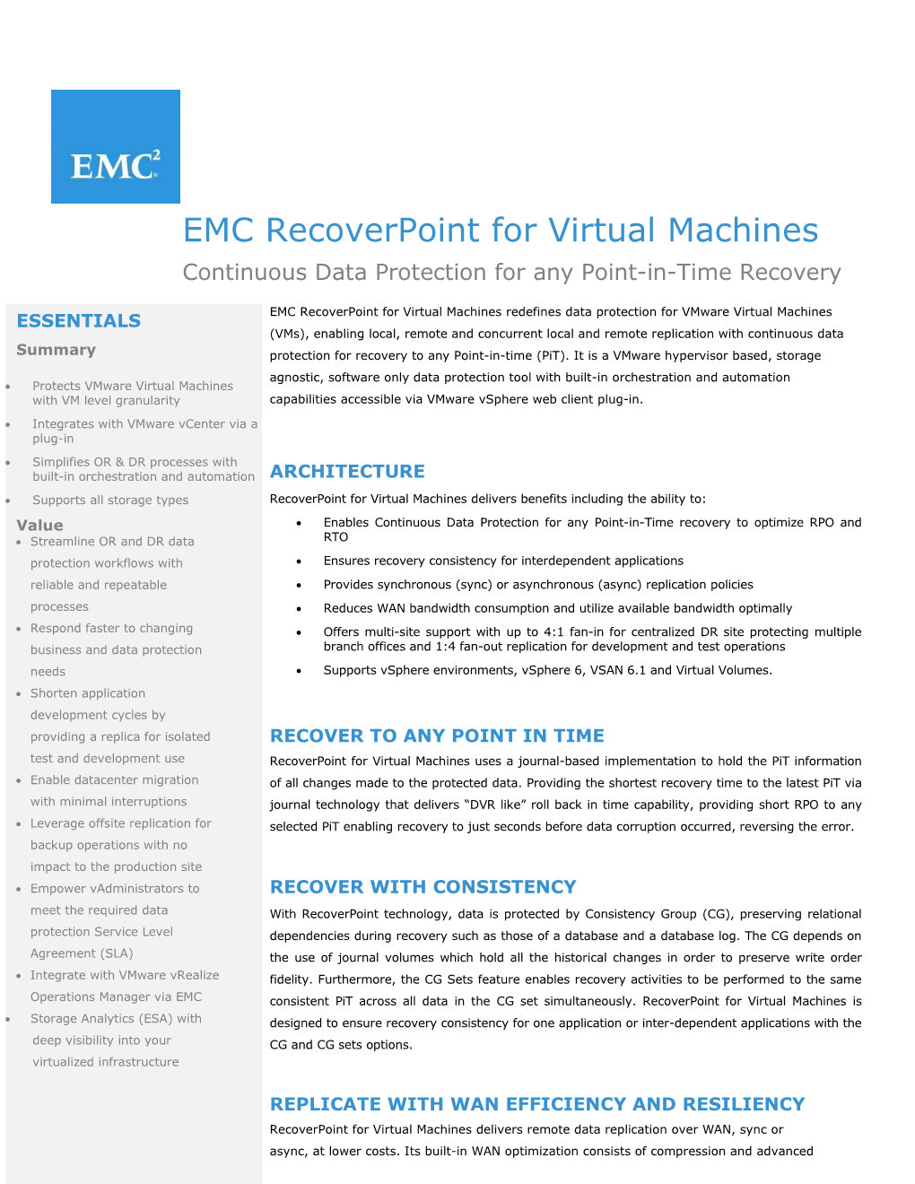 Recoverpoint for Virtual Machines Data Sheet