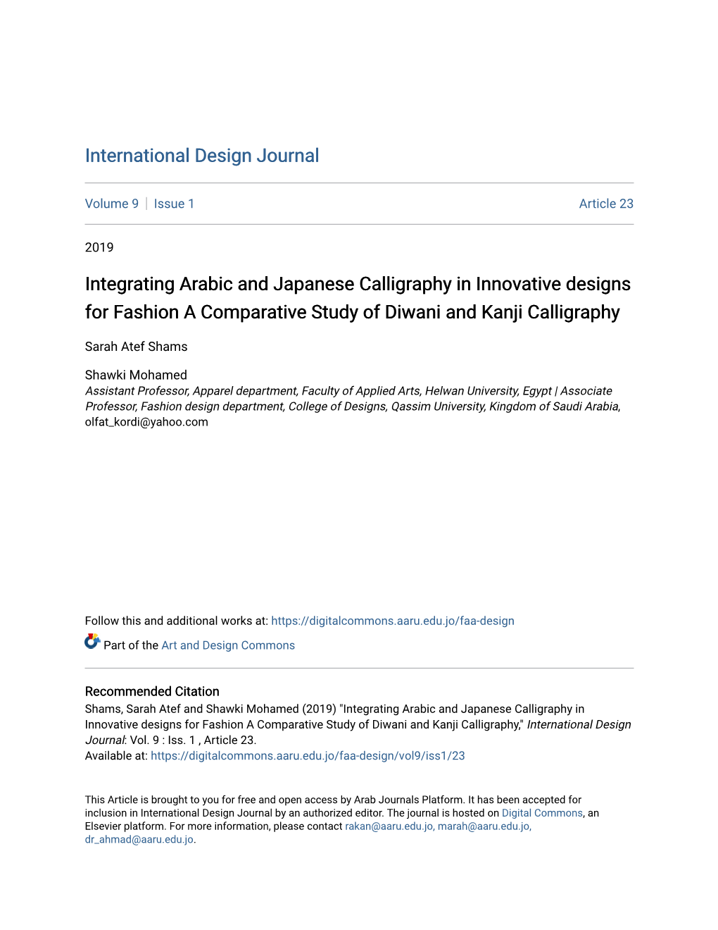 Integrating Arabic and Japanese Calligraphy in Innovative Designs for Fashion a Comparative Study of Diwani and Kanji Calligraphy