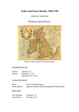 Tudor and Stuart Britain, 1500-1700 Professor Jason Peacey