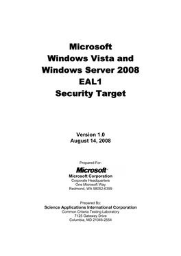 Microsoft Windows Vista and Windows Server 2008 EAL1 Security Target