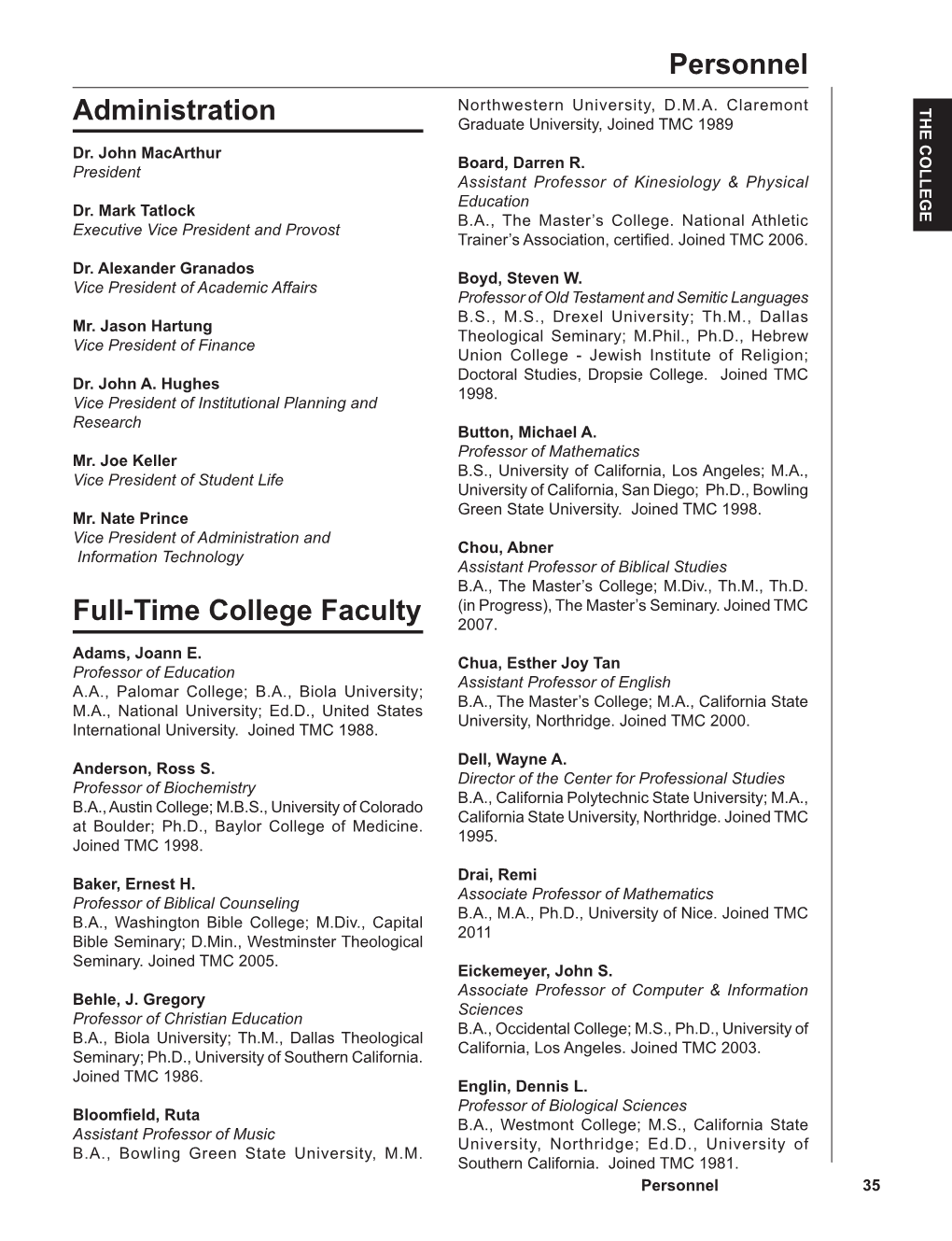 Personnel Administration Full-Time College Faculty