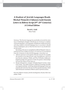 A Student of Jewish Languages Reads Michał Németh's