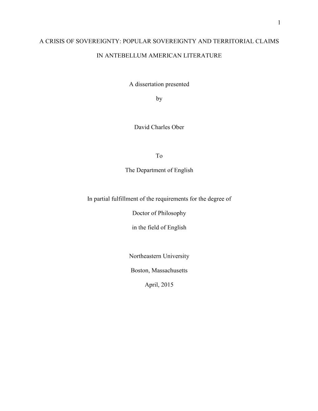 A Crisis of Sovereignty: Popular Sovereignty and Territorial Claims