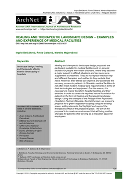 Healing and Therapeutic Landscape Design – Examples and Experience of Medical Facilities Doi