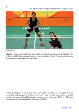 7 Atlet Indonesia Masih Berjuang Kejar Medali Olimpiade 2016