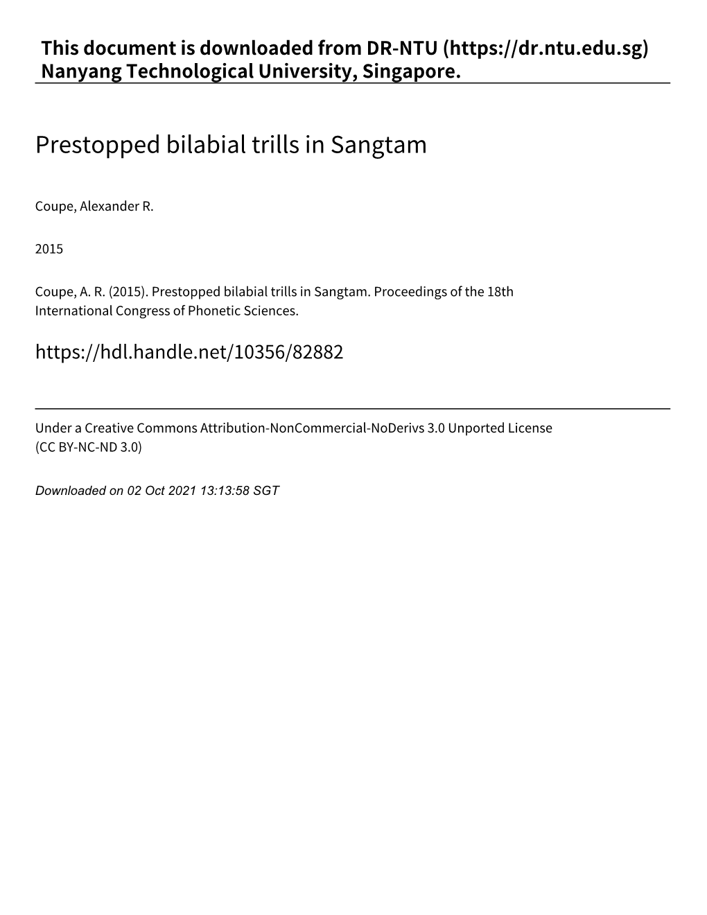 Prestopped Bilabial Trills in Sangtam
