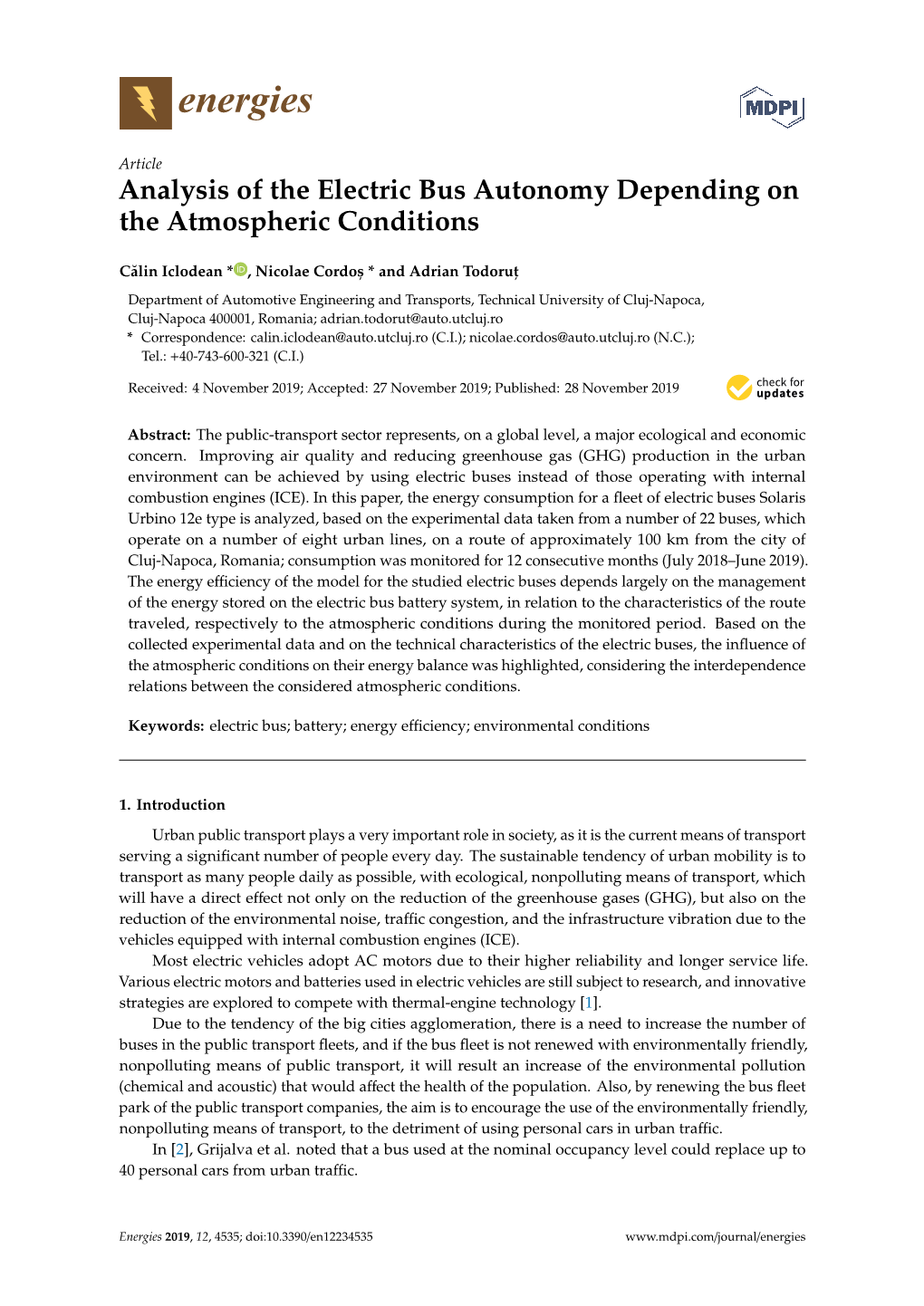 Analysis of the Electric Bus Autonomy Depending on the Atmospheric Conditions