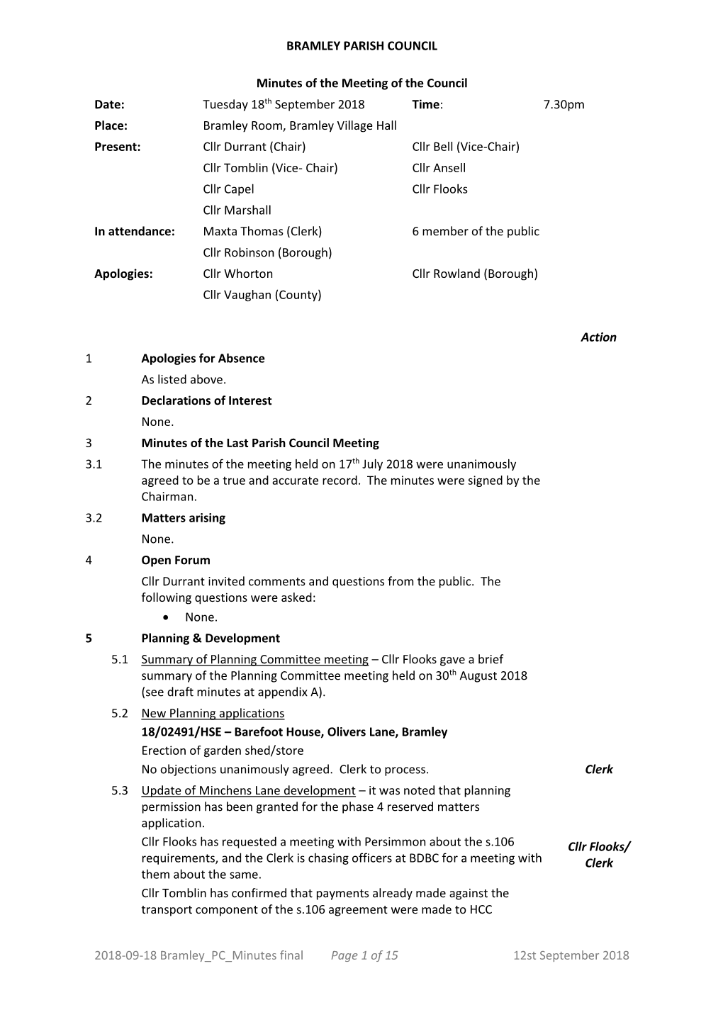 2018-09-18 Bramley PC Minutes Final Page 1 of 15 12St September 2018