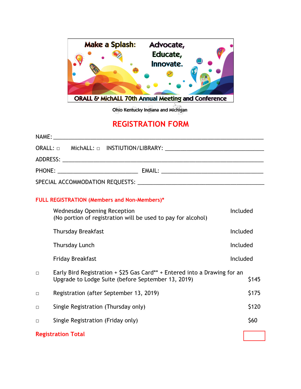 2019 ORALL Conference Registration Form