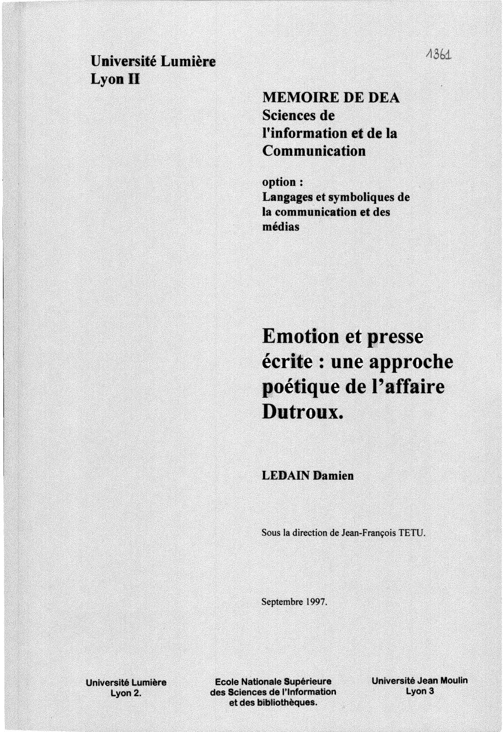 Une Approche Poétique De L'affaire Dutroux