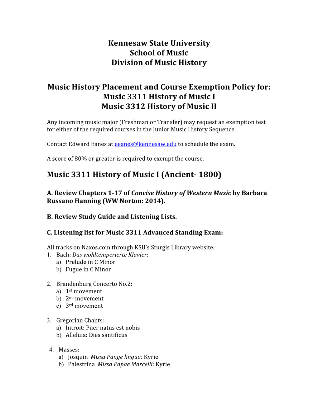 Kennesaw State University School of Music Division of Music History