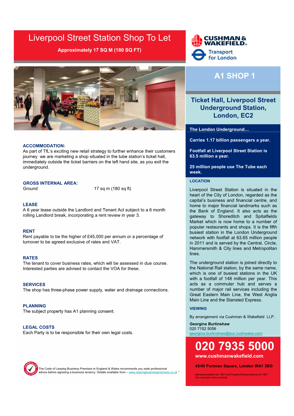 Liverpool Street Station Shop to Let