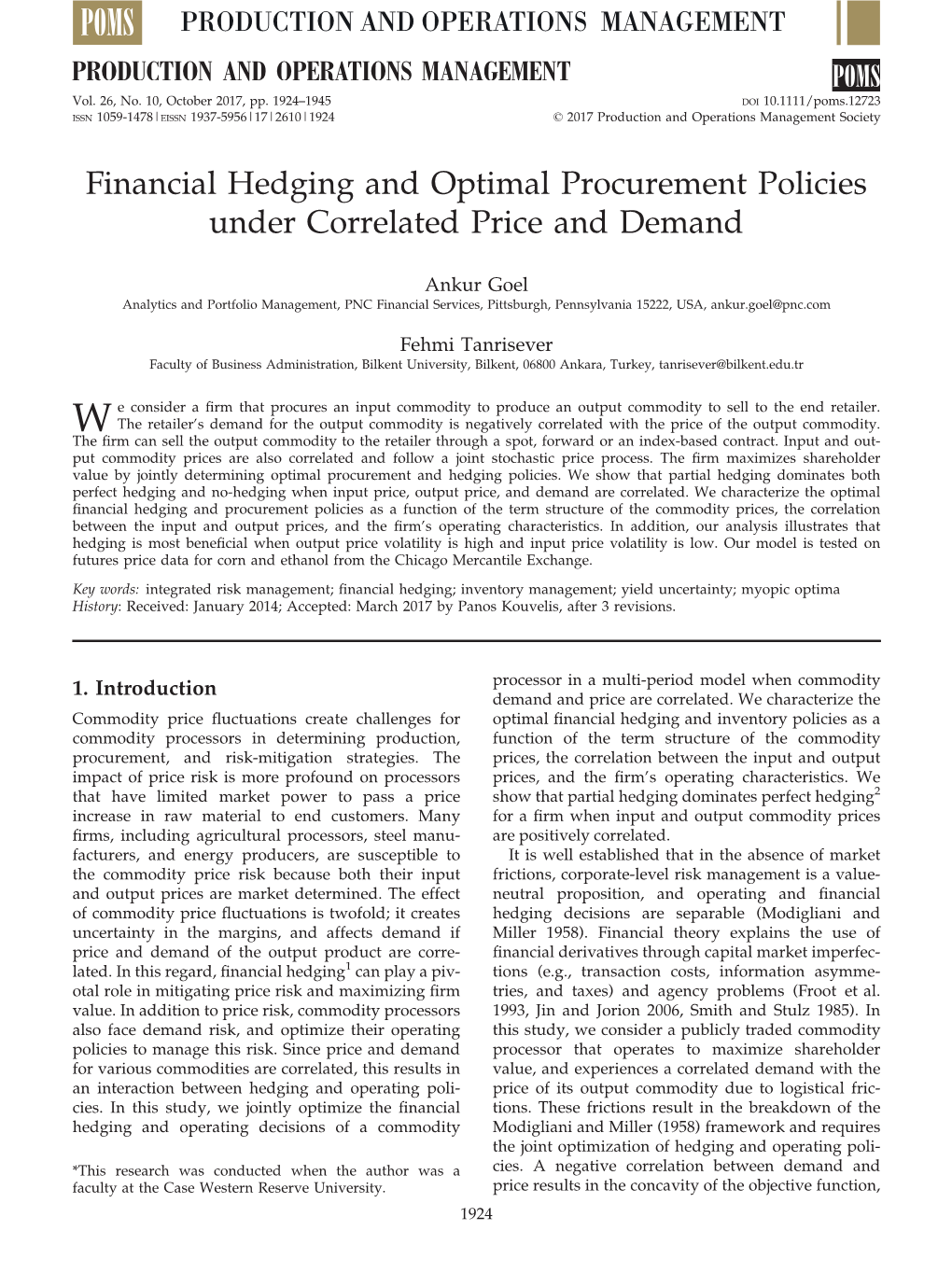 Financial Hedging and Optimal Procurement Policies Under Correlated Price and Demand