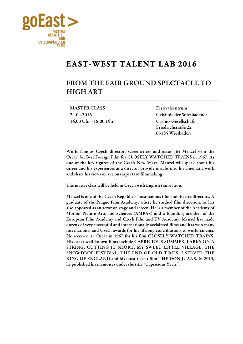 East-West Talent Lab 2016