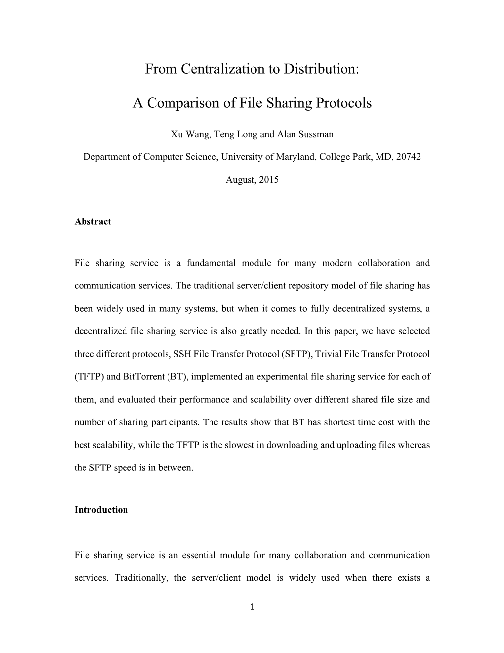 From Centralization to Distribution: a Comparison of File Sharing Protocols