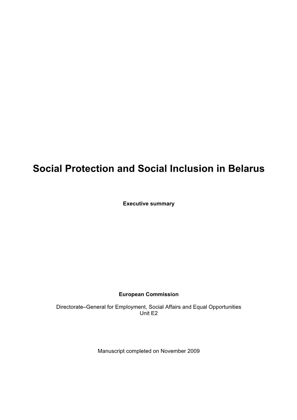 Social Protection and Social Inclusion in Belarus
