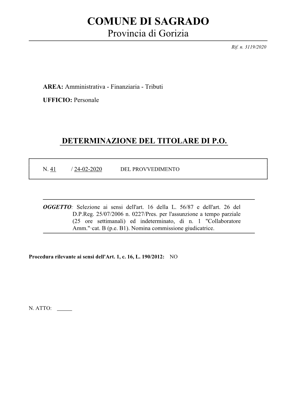 Determina Nomina Commissione