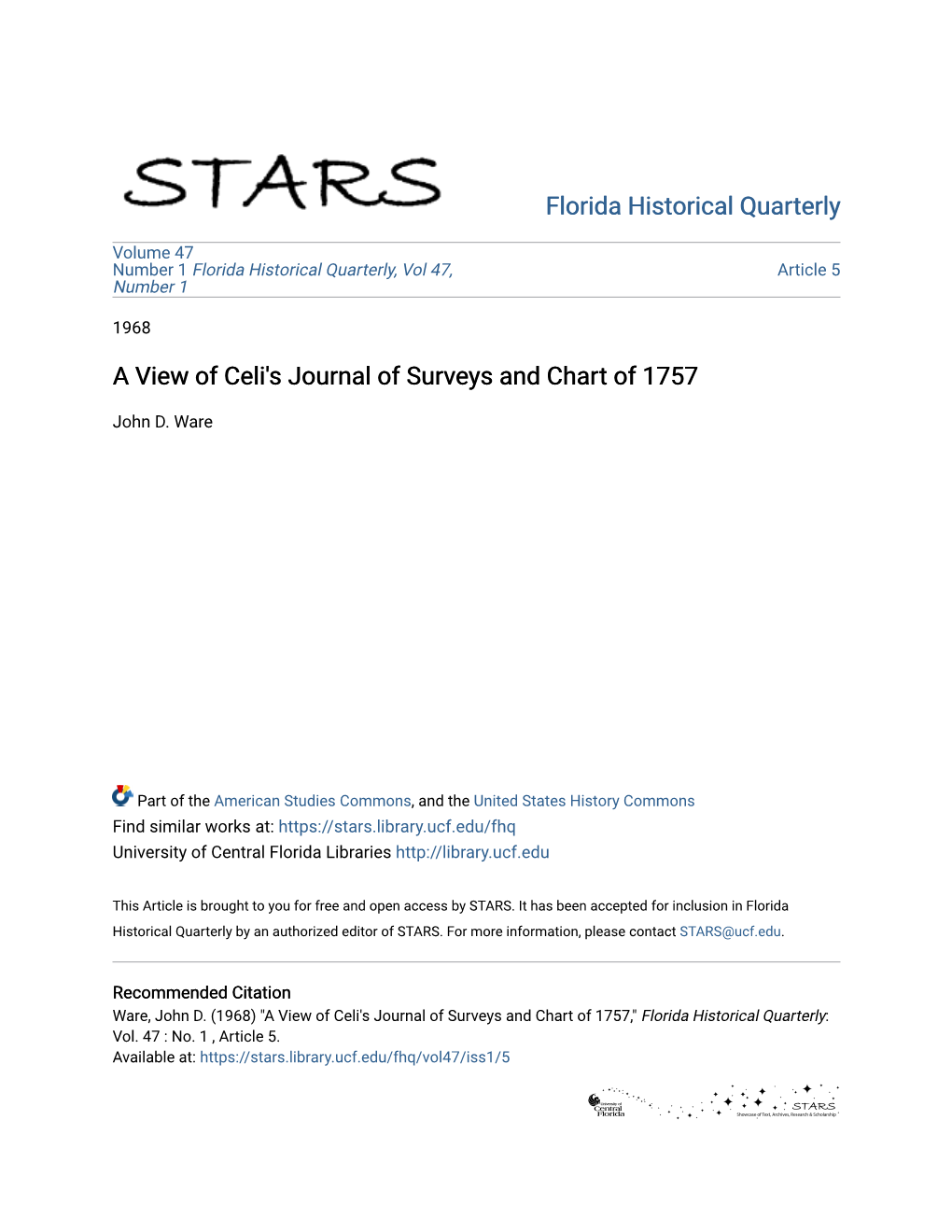 A View of Celi's Journal of Surveys and Chart of 1757