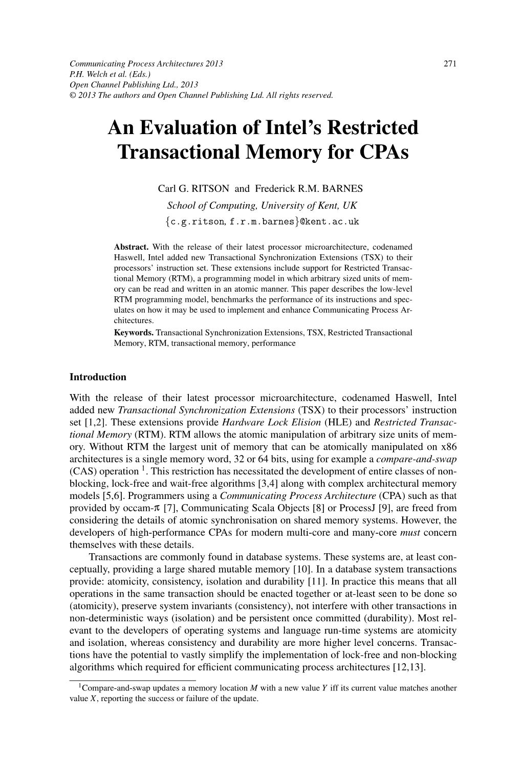 An Evaluation of Intel's Restricted Transactional Memory For