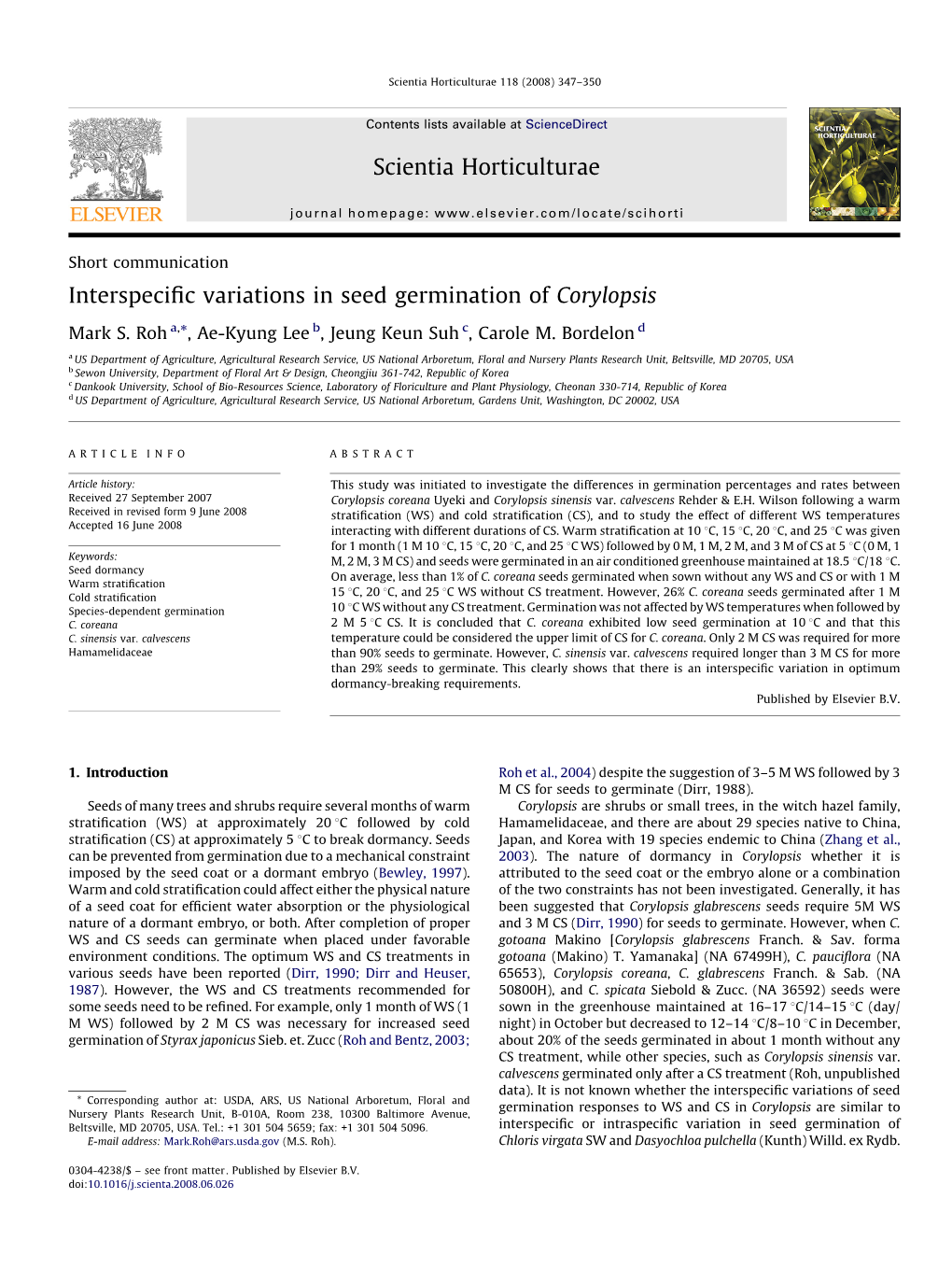 Interspecific Variations in Seed Germination of Corylopsis Scientia