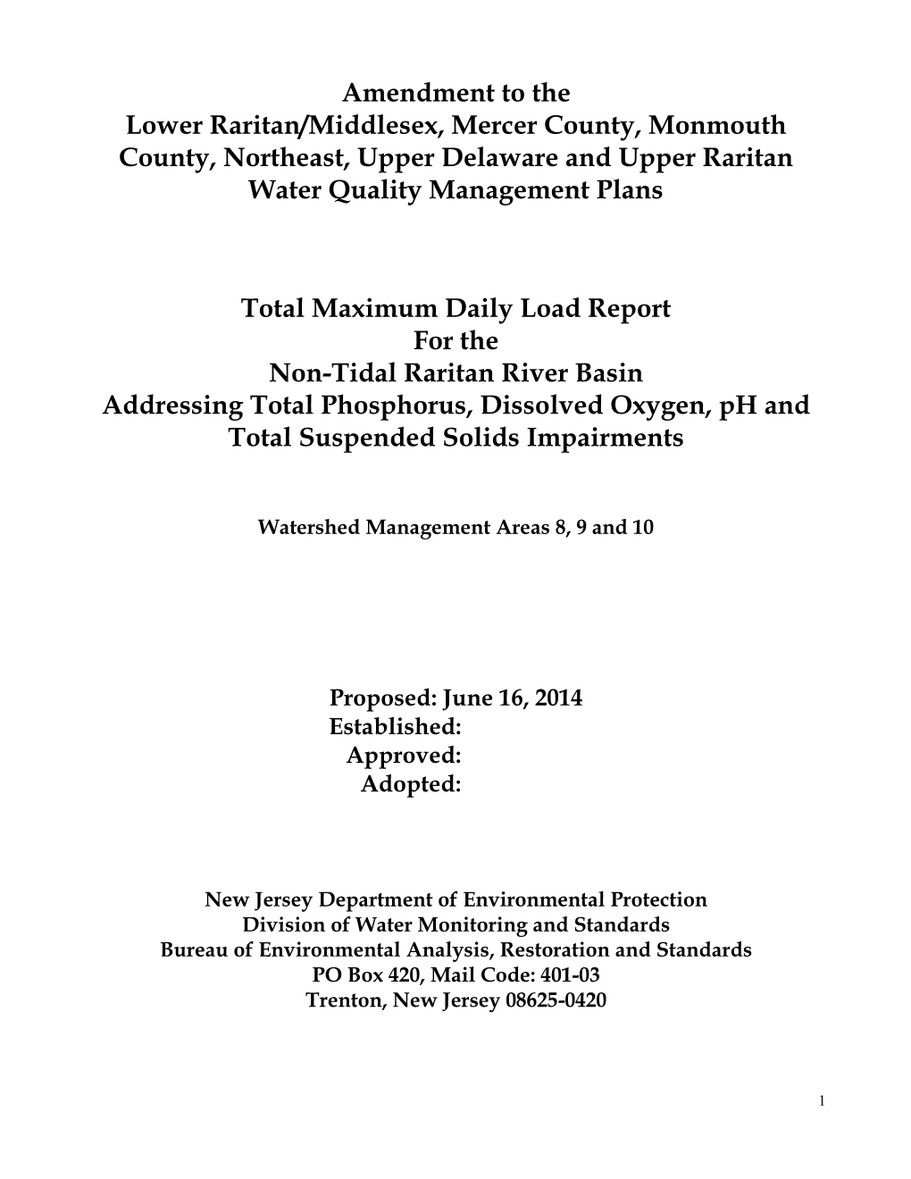 Proposed Total Maximum Daily Load Report for the Non-Tidal