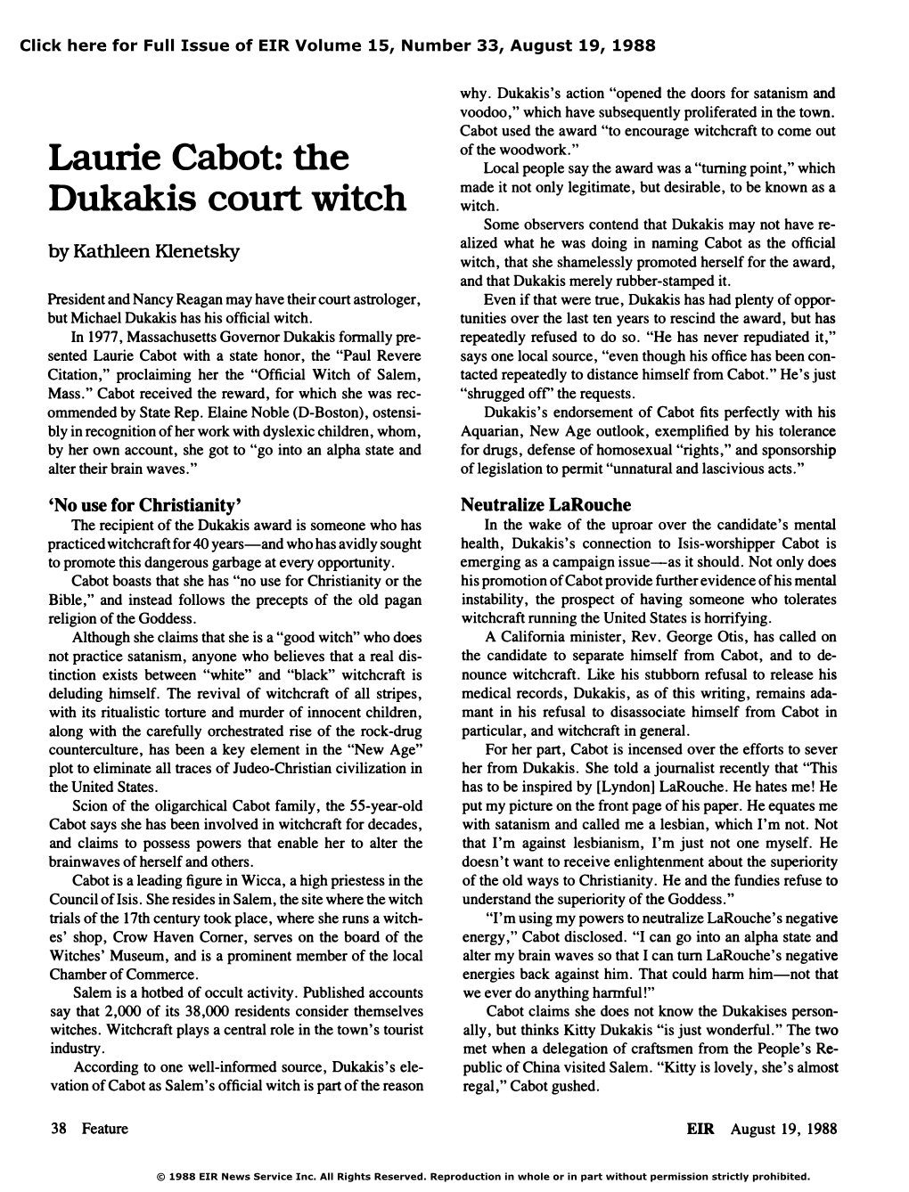 Laurie Cabot: the Dukakis Court Witch