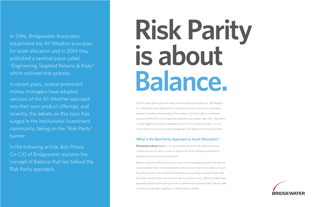 Risk Parity Is About Balance