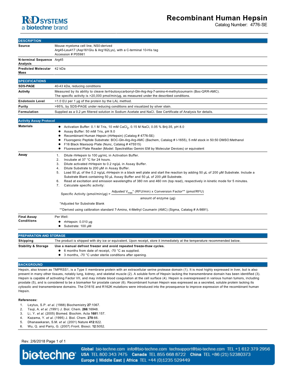 Recombinant Human Hepsin Catalog Number: 4776-SE