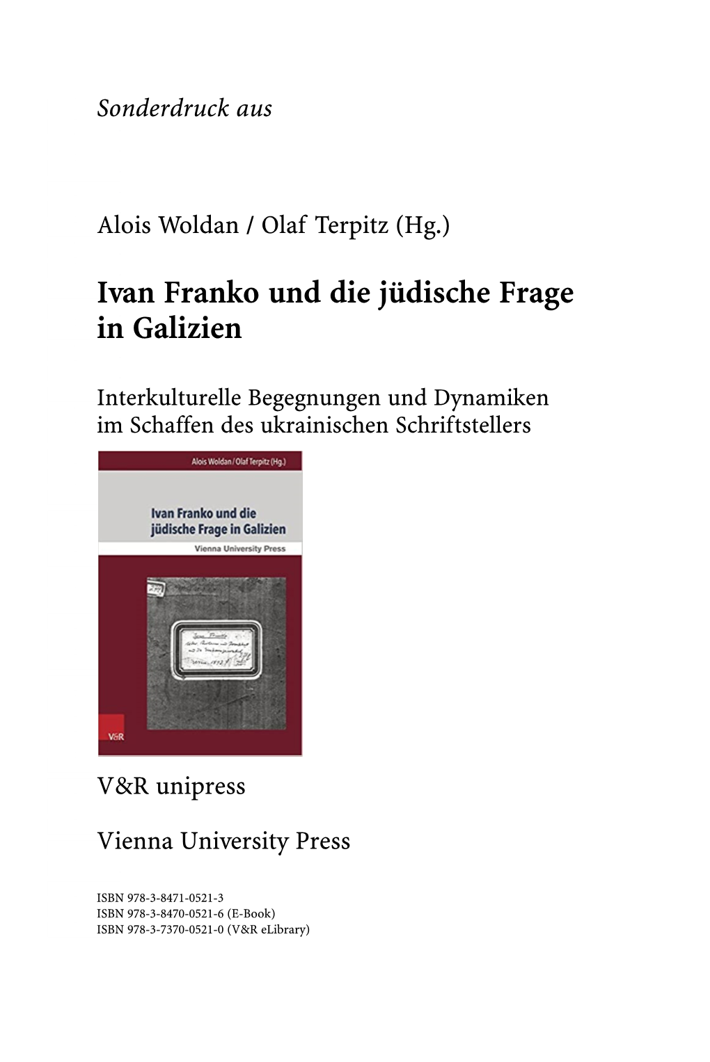 Ivan Franko Und Die Jüdische Frage in Galizien