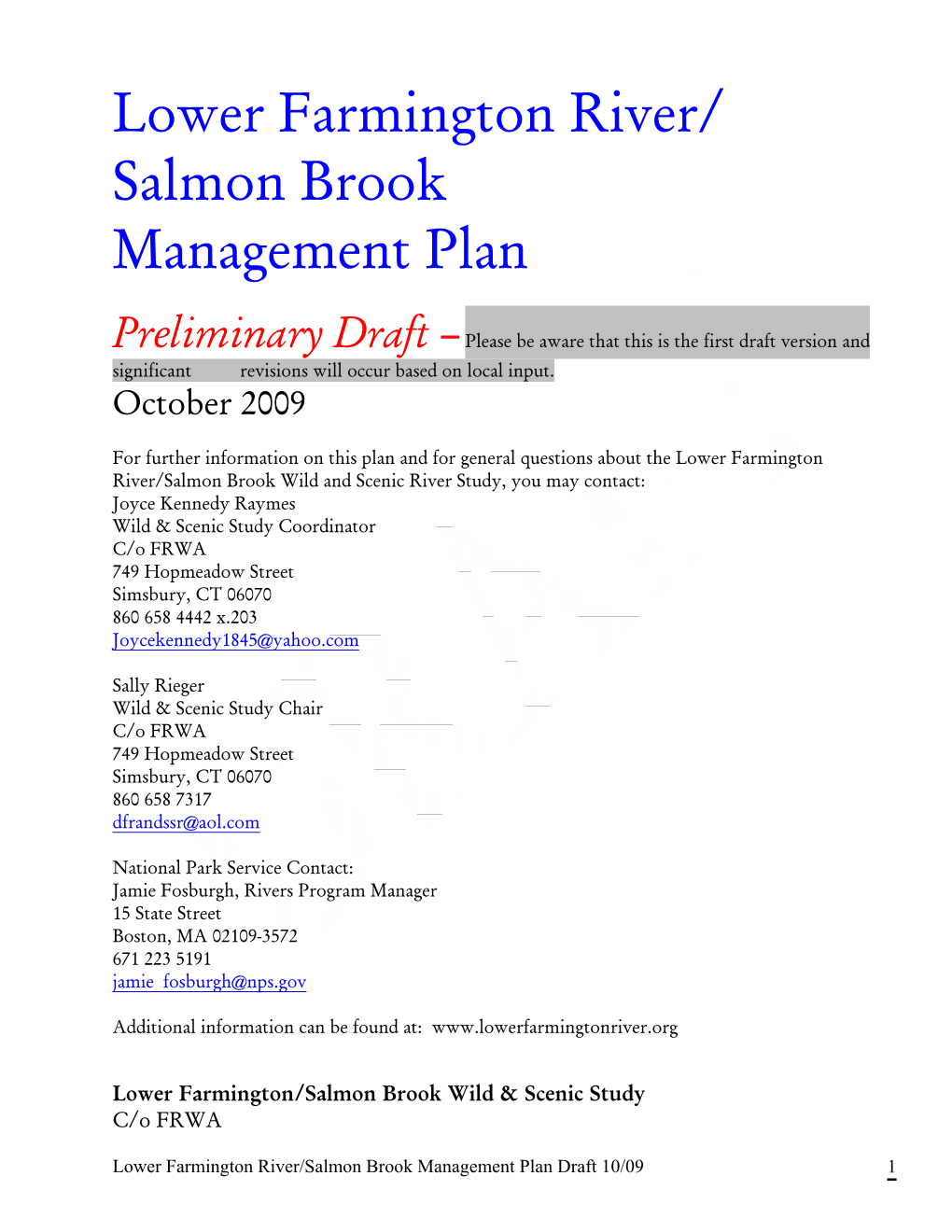 Lower Farmington River/ Salmon Brook Management Plan