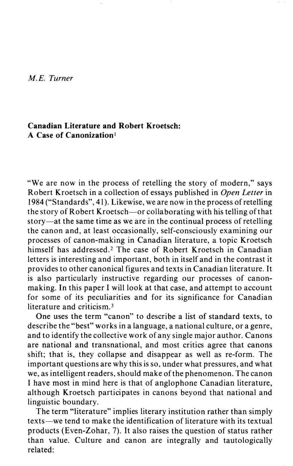 Canadian Literature and Robert Kroetsch: a Case of Canonization'