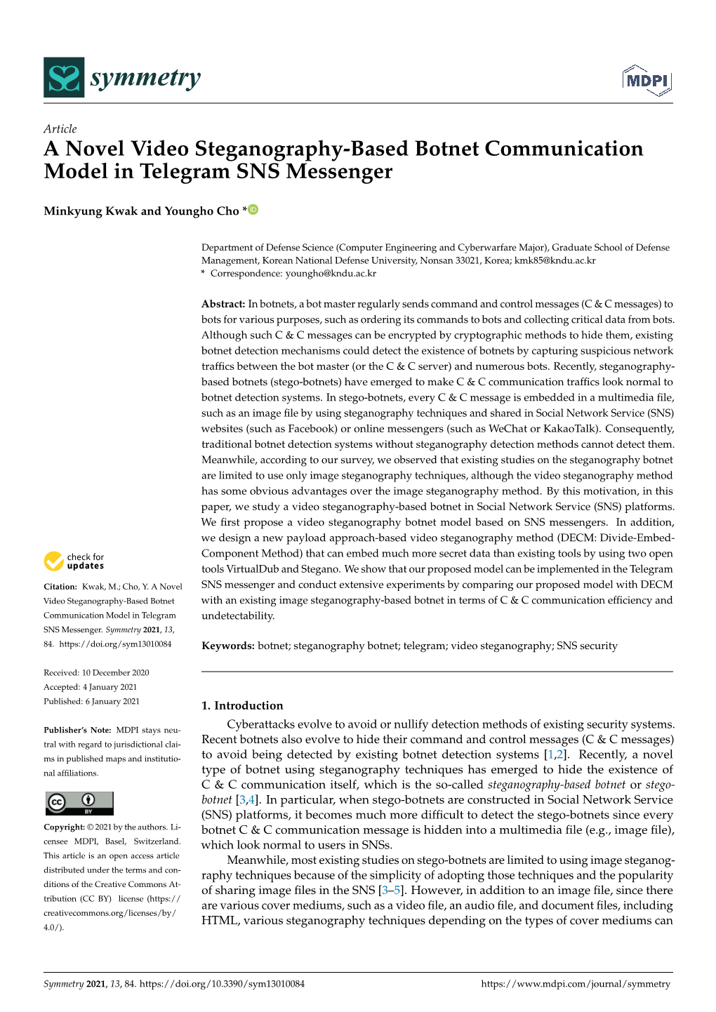 A Novel Video Steganography-Based Botnet Communication Model in Telegram SNS Messenger