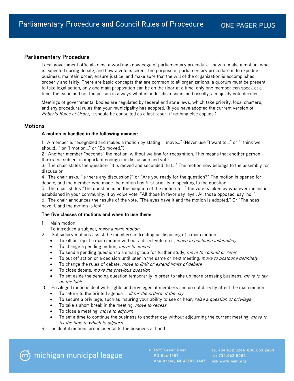 Parliamentary Procedure and Council Rules of Procedure