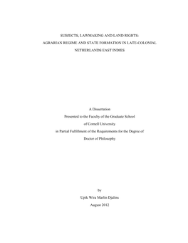 Agrarian Regime and State Formation in Late-Colonial Netherlands East Indies