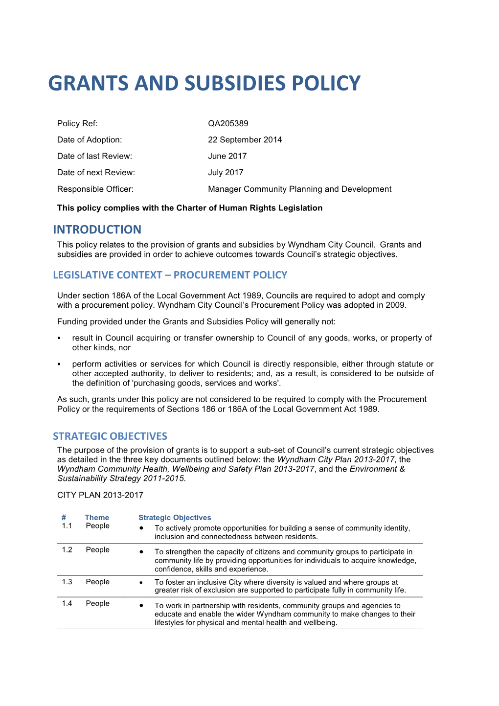 Grants and Subsidies Policy