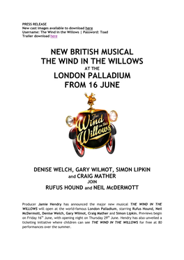 New British Musical the Wind in the Willows London