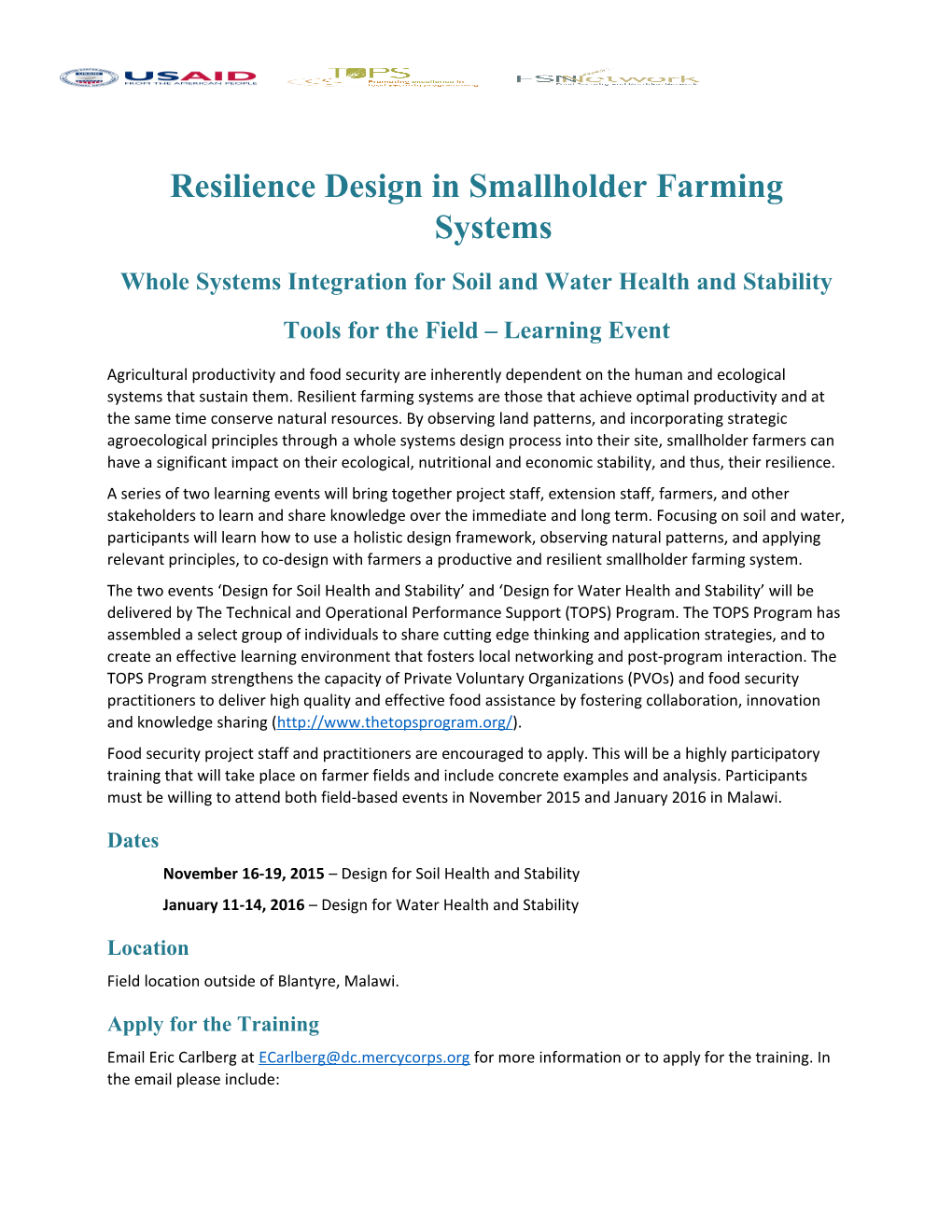 Resilience Design in Smallholder Farming Systems