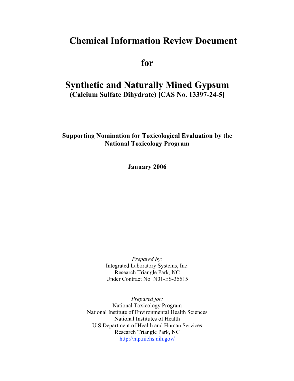 Synthetic and Naturally Mined Gypsum (Calcium Sulfate Dihydrate) [CAS No