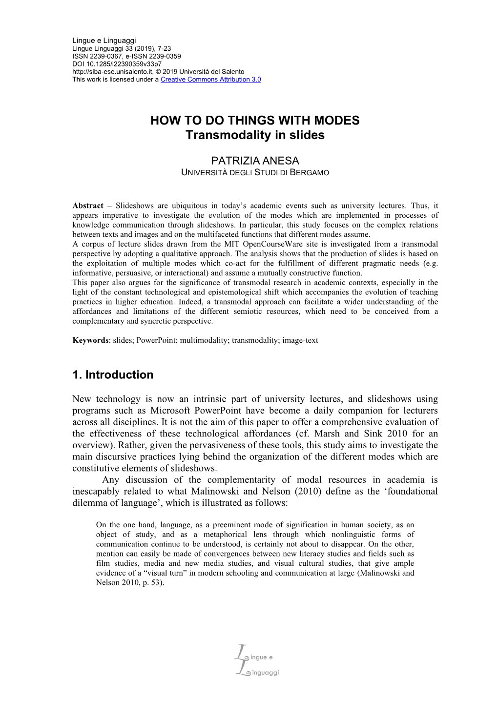 HOW to DO THINGS with MODES Transmodality in Slides