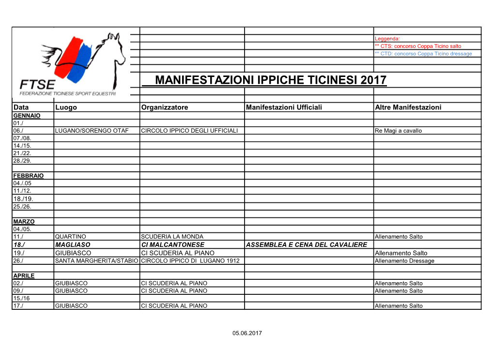 Manifestazioni Ippiche in Ticino 2017