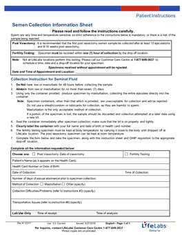 Patient Instructions Semen Collection Information Sheet Please Read and Follow the Instructions Carefully