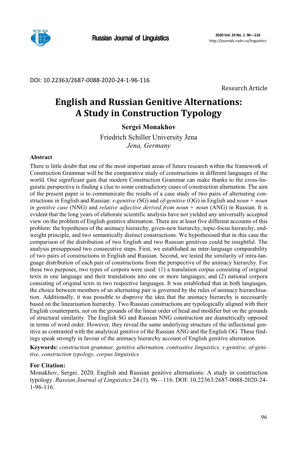 English and Russian Genitive Alternations