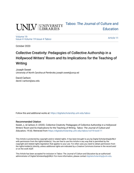 Pedagogies of Collective Authorship in a Hollywood Writers' Room and Its Implications For